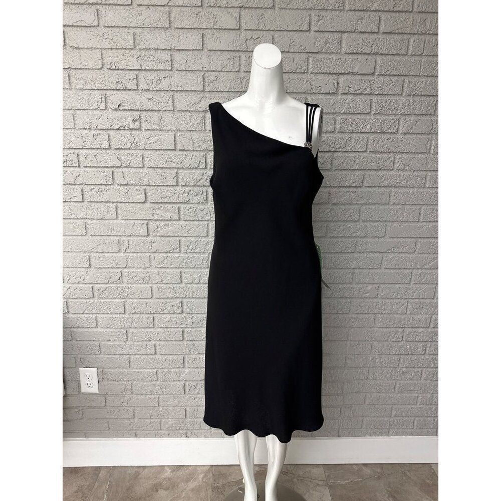 SL Fashion Women Black Asymmetrical Neck Shift Dress Size 14 (10)